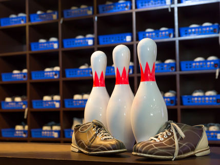 bowling pins and shoes