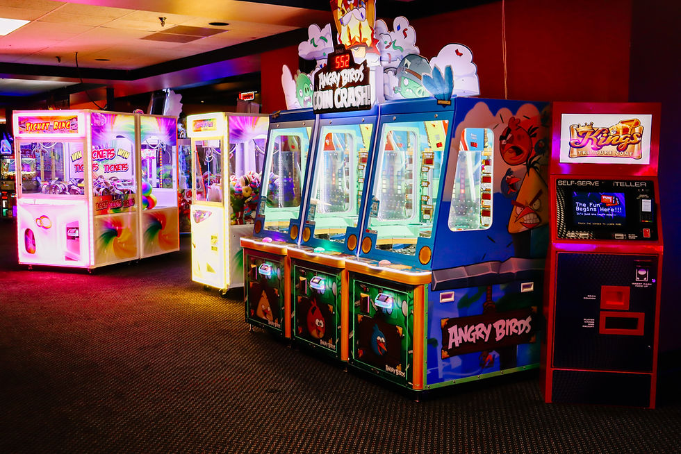 Row of claw machines and prize games at King’s Entertainment arcade
