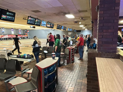 League bowlers enjoying a friendly competition at King's Entertainment in Norfolk, Nebraska.